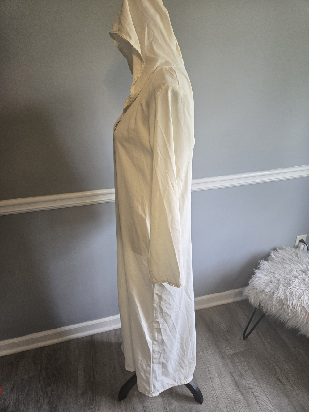 Hooded Embroidered Maxi Dress - Ivory with Multicolor Trim - Picture 6 of 7